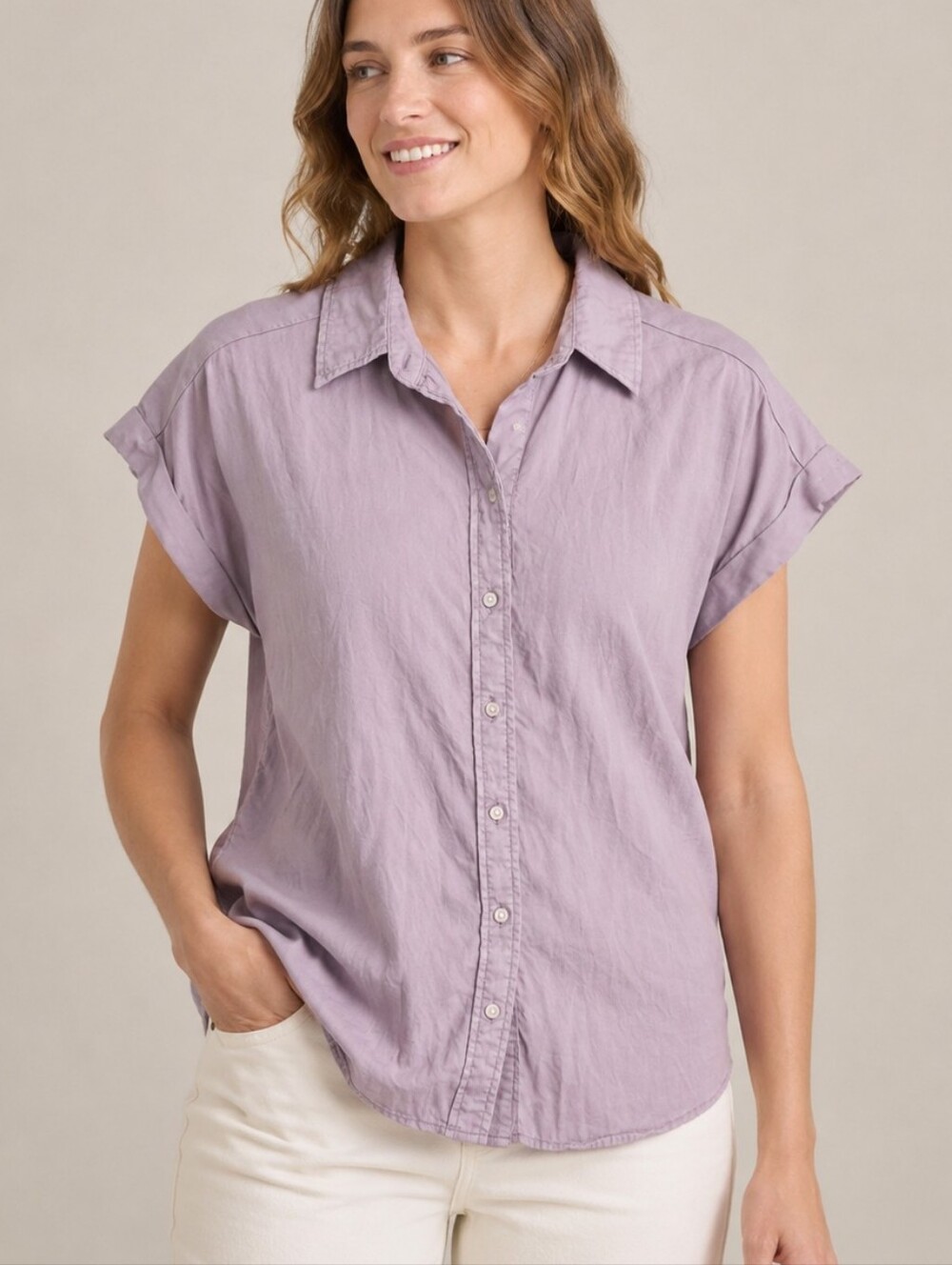 💙 TILLEY -  Short-Sleeve Button-Down Shirt - Lavender